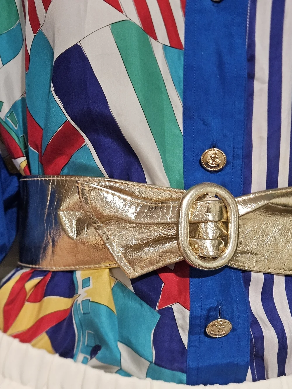 Vintage Metallic Gold Statement Waist Belt. Size Small